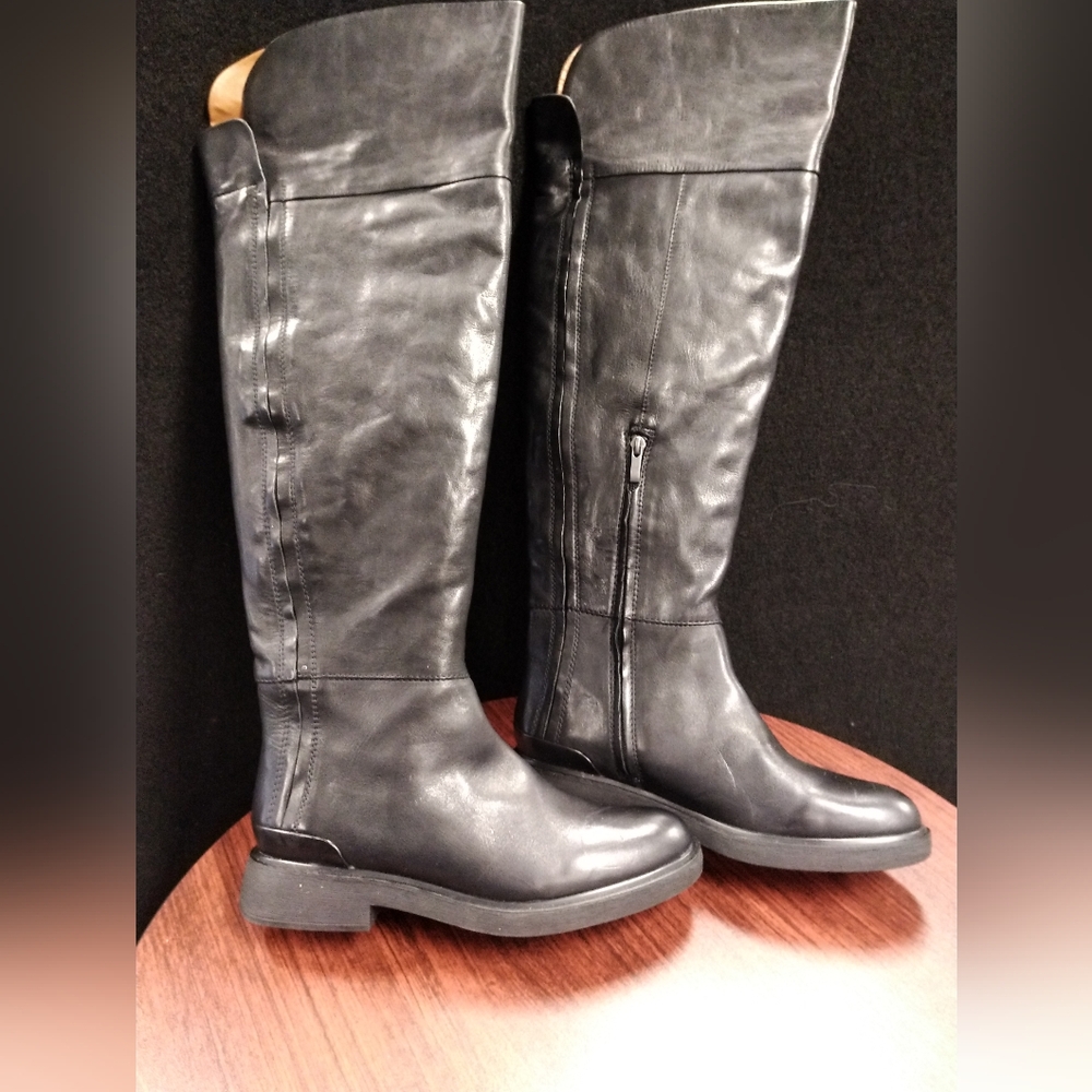 Franco Sarto Battina Black Leather Over The Knee Boots Size 11 M NIB